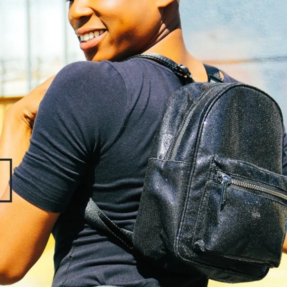 Multicolored iridescent Glam Black backpack NWT travel school everyday - Picture 4 of 16